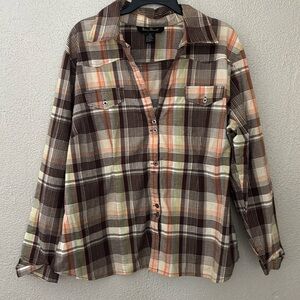 Ashley Stewart Button Down Plaid Top Size 20 Brown Women’s Plus Size Fall